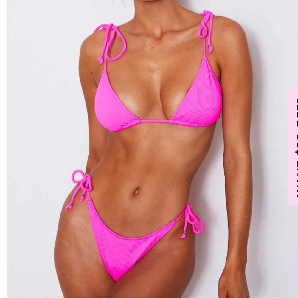 White Fox Neon Pink Thong Bikini Bottom